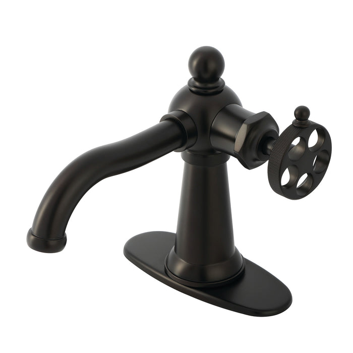 Kingston Tulare KSD3545RKZ - Wendell One-Handle 1-Hole Bathroom Faucet with Knurled Handle and Push Pop-Up Drain, Oil Rubbed Bronze