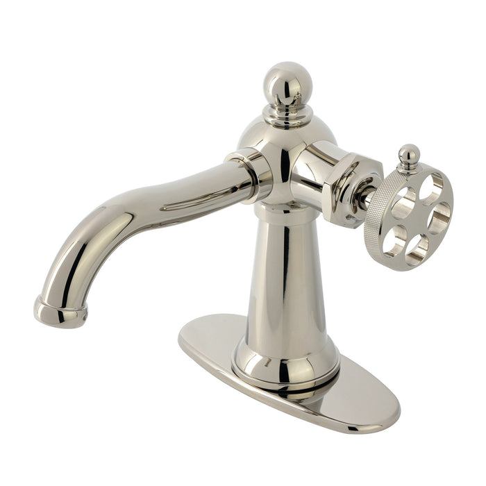 Kingston Tulare KSD3546RKZ - Wendell One-Handle 1-Hole Bathroom Faucet with Knurled Handle and Push Pop-Up Drain, Polished Nickel