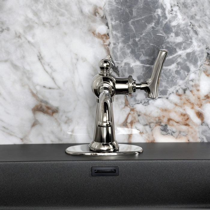 Kingston Tulare KSD3546TKL - Hallerbos One-Handle 1-Hole Bathroom Faucet with Deck Plate and Push Pop-Up Drain, Polished Nickel