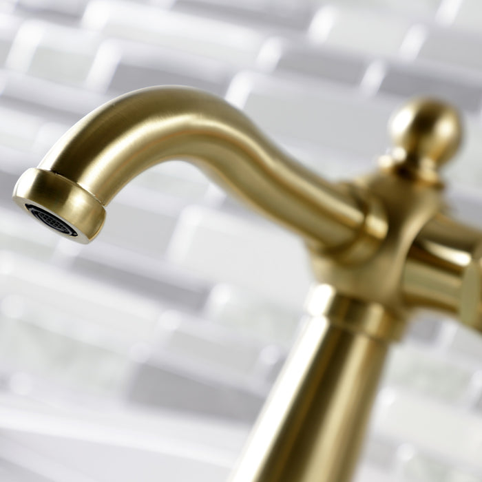 Kingston Tulare KSD3547CG - Fuller One-Handle 1-Hole Bathroom Faucet with Deck Plate and Push Pop-Up Drain, Brushed Brass