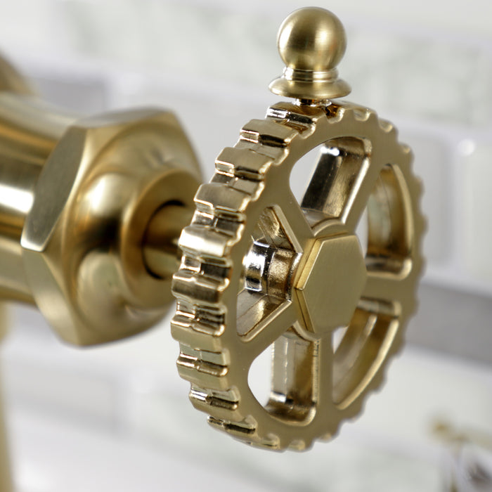 Kingston Tulare KSD3547CG - Fuller One-Handle 1-Hole Bathroom Faucet with Deck Plate and Push Pop-Up Drain, Brushed Brass
