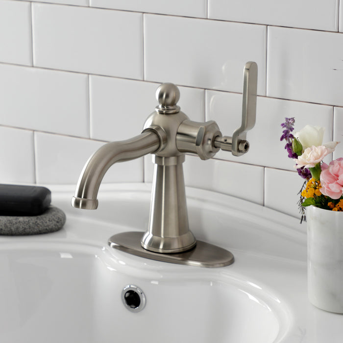 Kingston Tulare KSD3548KL - Knight One-Handle 1-Hole Bathroom Faucet with Deck Plate and Push Pop-Up Drain, Brushed Nickel