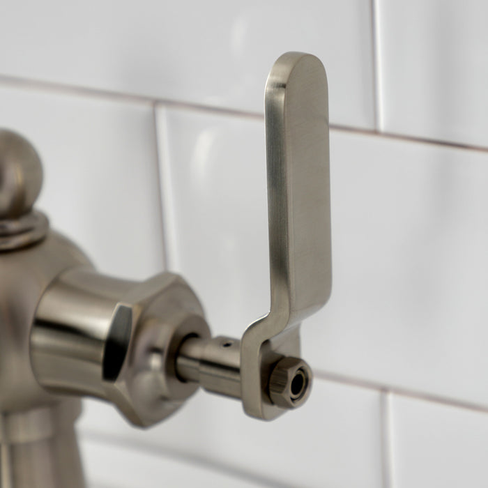 Kingston Tulare KSD3548KL - Knight One-Handle 1-Hole Bathroom Faucet with Deck Plate and Push Pop-Up Drain, Brushed Nickel