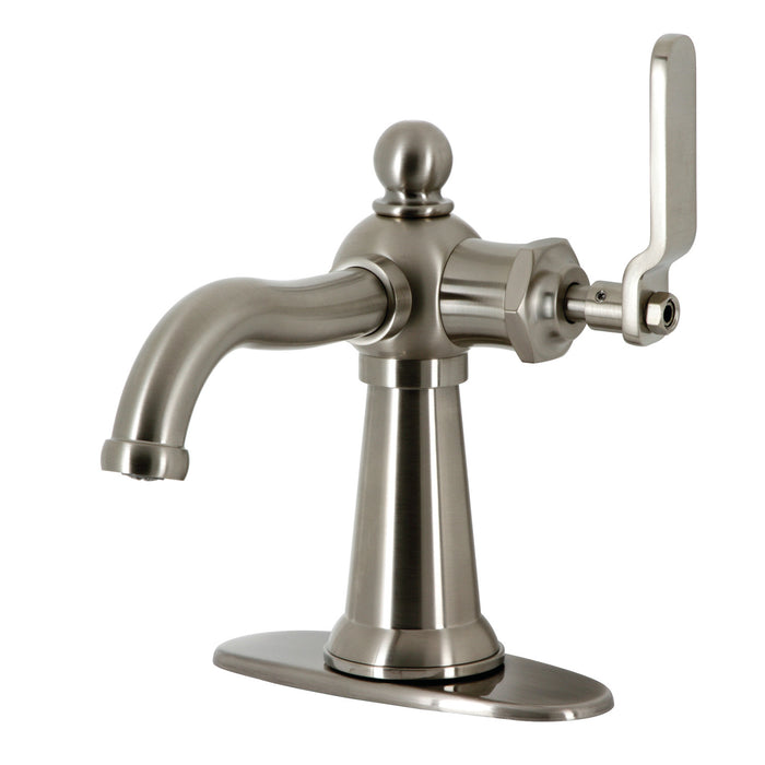 Kingston Tulare KSD3548KL - Knight One-Handle 1-Hole Bathroom Faucet with Deck Plate and Push Pop-Up Drain, Brushed Nickel
