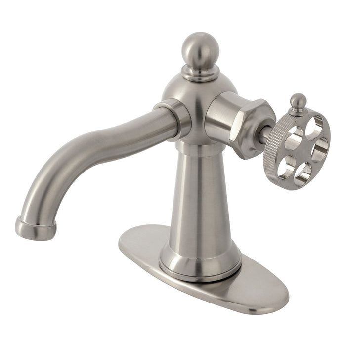 Wendell KSD3548RKZ Single-Handle 1-Hole Deck Mount Bathroom Faucet with Knurled Handle and Push Pop-Up Drain, Brushed Nickel