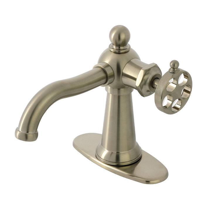 Kingston Tulare KSD3548RKZ - Wendell One-Handle 1-Hole Bathroom Faucet with Knurled Handle and Push Pop-Up Drain, Brushed Nickel