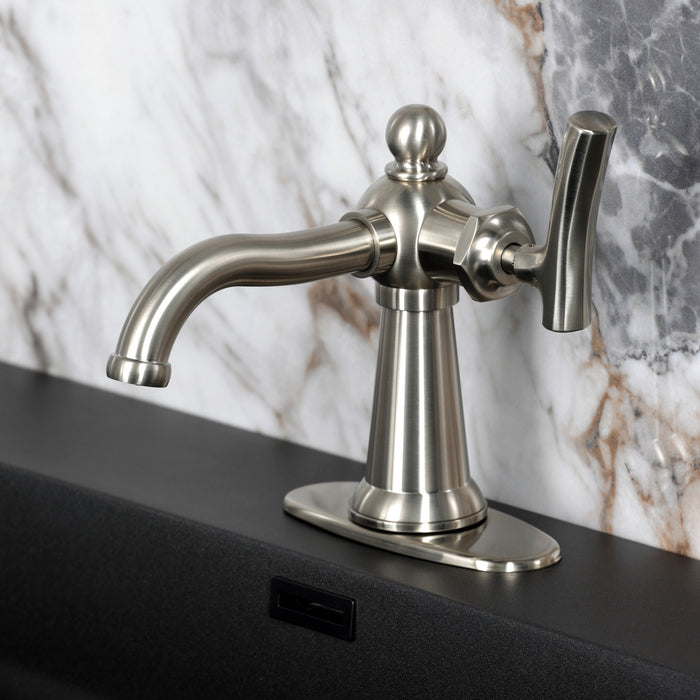 Kingston Tulare KSD3548TKL - Hallerbos One-Handle 1-Hole Bathroom Faucet with Deck Plate and Push Pop-Up Drain, Brushed Nickel