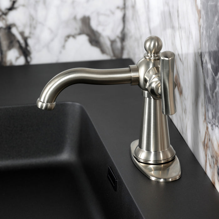 Kingston Tulare KSD3548TKL - Hallerbos One-Handle 1-Hole Bathroom Faucet with Deck Plate and Push Pop-Up Drain, Brushed Nickel