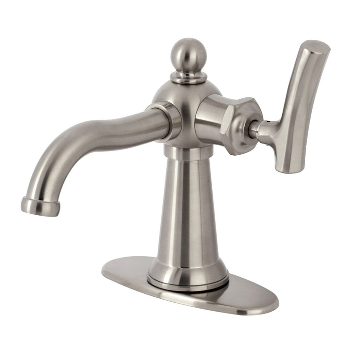 Kingston Tulare KSD3548TKL - Hallerbos One-Handle 1-Hole Bathroom Faucet with Deck Plate and Push Pop-Up Drain, Brushed Nickel