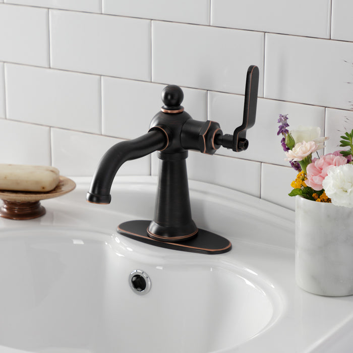 Kingston Tulare KSD354KLNB - Knight One-Handle 1-Hole Bathroom Faucet with Deck Plate and Push Pop-Up Drain, Naples Bronze