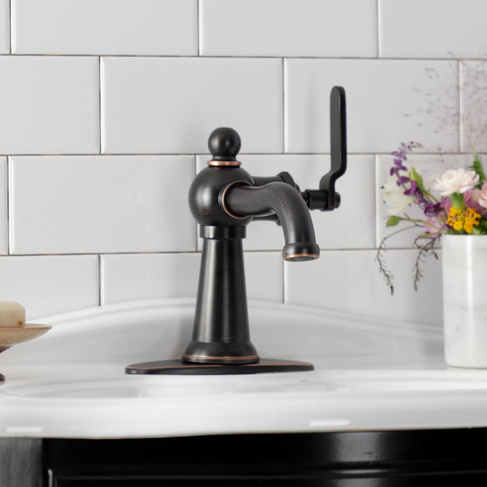 Kingston Tulare KSD354KLNB - Knight One-Handle 1-Hole Bathroom Faucet with Deck Plate and Push Pop-Up Drain, Naples Bronze