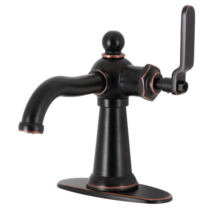 Kingston Tulare KSD354KLNB - Knight One-Handle 1-Hole Bathroom Faucet with Deck Plate and Push Pop-Up Drain, Naples Bronze