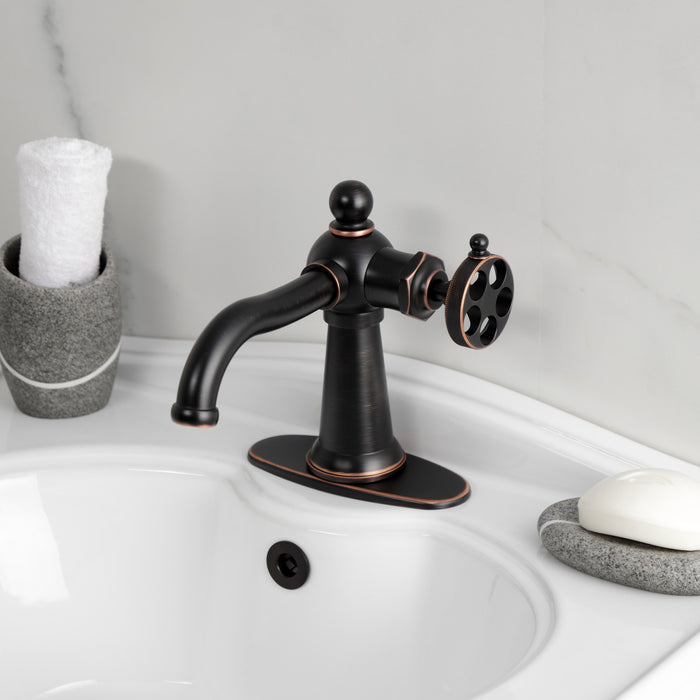 Kingston Tulare KSD354RKZNB - Wendell One-Handle 1-Hole Bathroom Faucet with Knurled Handle and Push Pop-Up Drain, Naples Bronze