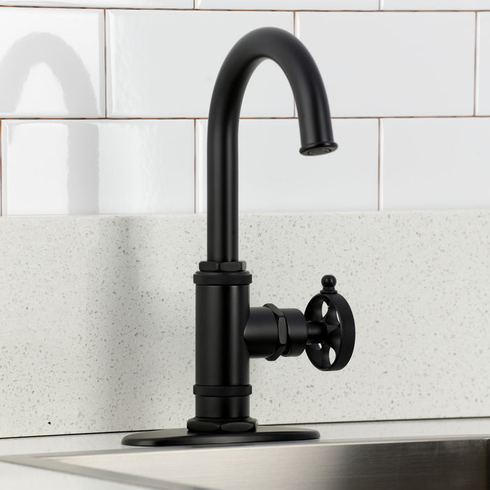 Kingston Sona KSD8500RKZ - Wendell One-Handle 1-Hole Deck Mount Bar Faucet with Knurled Handle, Matte Black