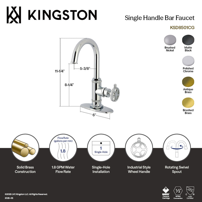 Kingston Sona KSD8501CG - Fuller One-Handle 1-Hole Deck Mount Bar Faucet, Polished Chrome