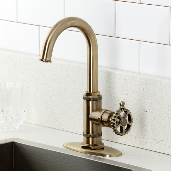 Kingston Sona KSD8503CG - Fuller One-Handle 1-Hole Deck Mount Bar Faucet, Antique Brass