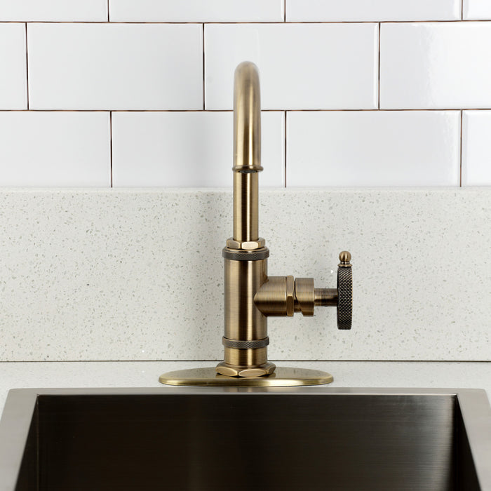 Kingston Sona KSD8503RKX - Webb One-Handle 1-Hole Deck Mount Bar Faucet with Knurled Handle, Antique Brass