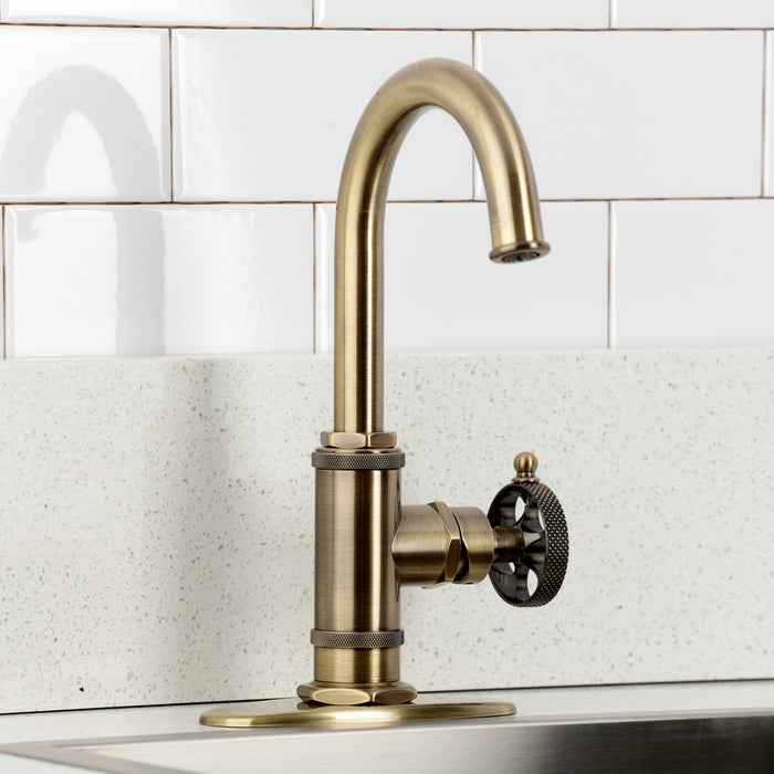 Kingston Sona KSD8503RKX - Webb One-Handle 1-Hole Deck Mount Bar Faucet with Knurled Handle, Antique Brass