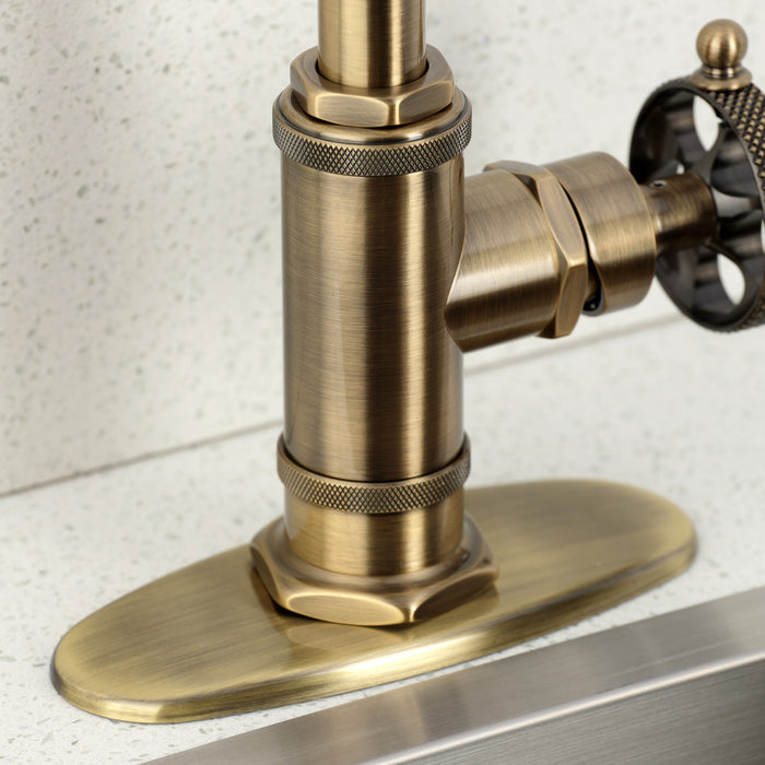 Kingston Sona KSD8503RKX - Webb One-Handle 1-Hole Deck Mount Bar Faucet with Knurled Handle, Antique Brass