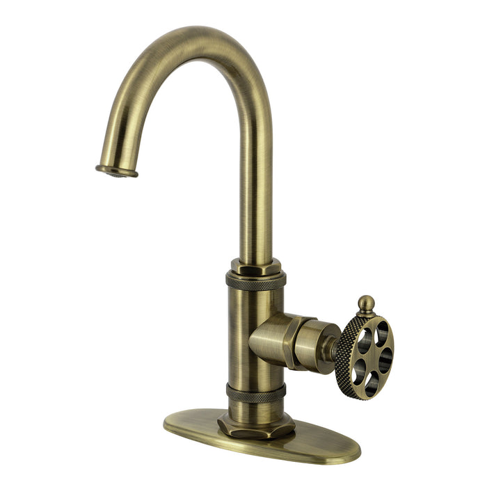 Kingston Sona KSD8503RKX - Webb One-Handle 1-Hole Deck Mount Bar Faucet with Knurled Handle, Antique Brass