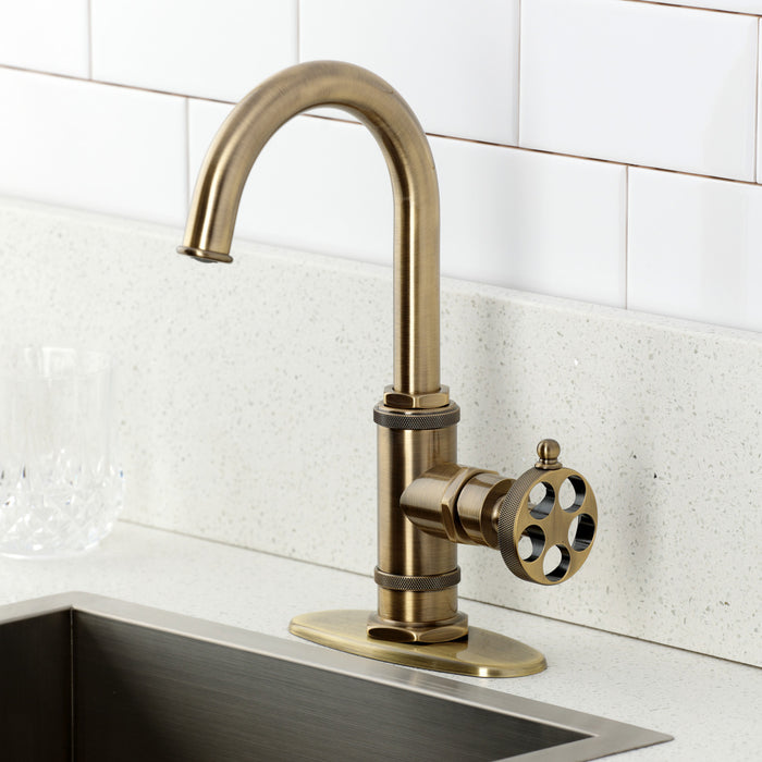 Kingston Sona KSD8503RKZ - Wendell One-Handle 1-Hole Deck Mount Bar Faucet with Knurled Handle, Antique Brass