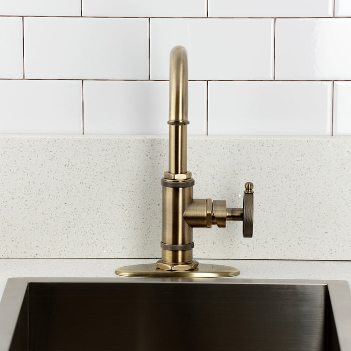 Kingston Sona KSD8503RKZ - Wendell One-Handle 1-Hole Deck Mount Bar Faucet with Knurled Handle, Antique Brass