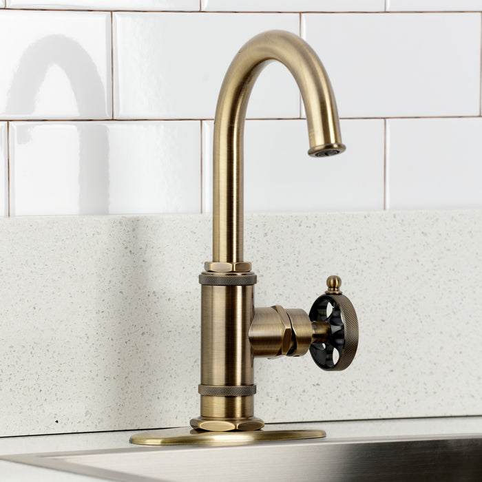 Kingston Sona KSD8503RKZ - Wendell One-Handle 1-Hole Deck Mount Bar Faucet with Knurled Handle, Antique Brass