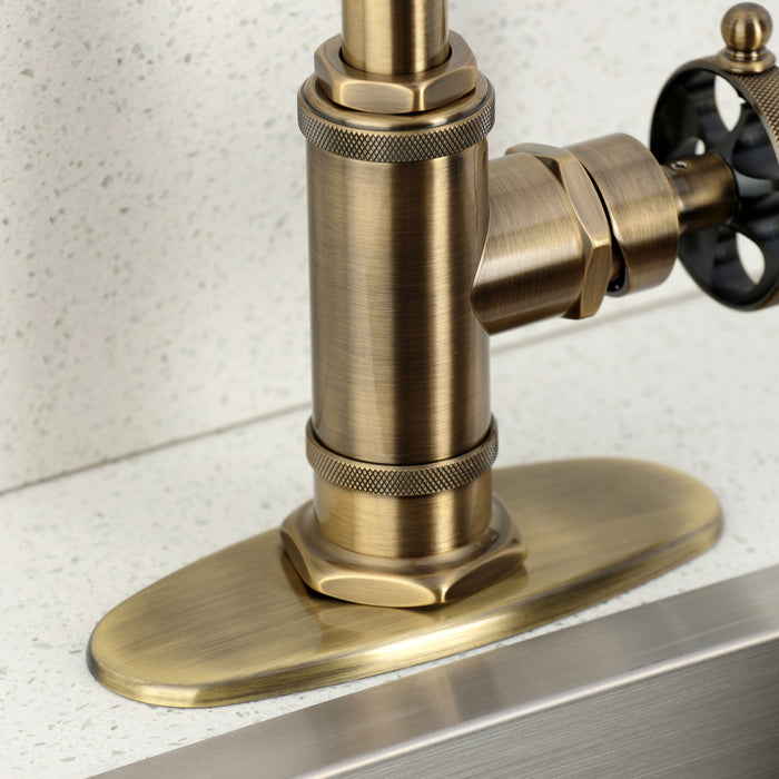 Kingston Sona KSD8503RKZ - Wendell One-Handle 1-Hole Deck Mount Bar Faucet with Knurled Handle, Antique Brass