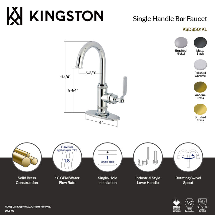 Kingston Sona KSD8507KL - Whitaker One-Handle 1-Hole Deck Mount Bar Faucet, Brushed Brass