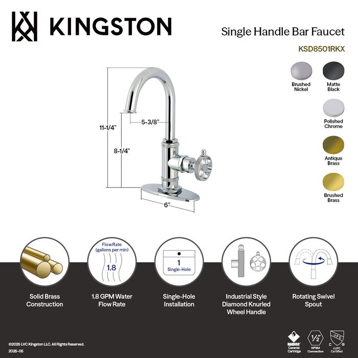Kingston Sona KSD8507RKX - Webb One-Handle 1-Hole Deck Mount Bar Faucet with Knurled Handle, Brushed Brass