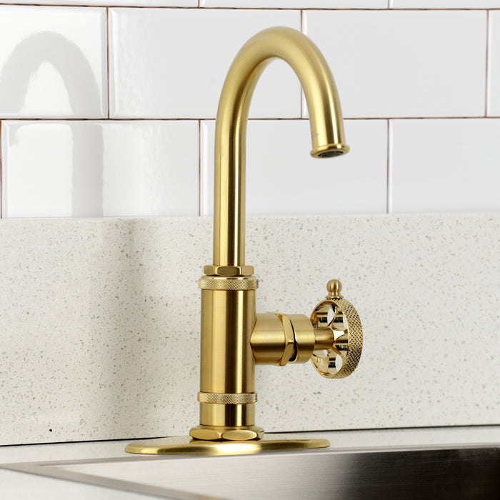 Kingston Sona KSD8507RKX - Webb One-Handle 1-Hole Deck Mount Bar Faucet with Knurled Handle, Brushed Brass