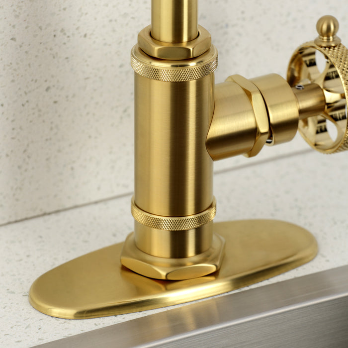 Kingston Sona KSD8507RKX - Webb One-Handle 1-Hole Deck Mount Bar Faucet with Knurled Handle, Brushed Brass