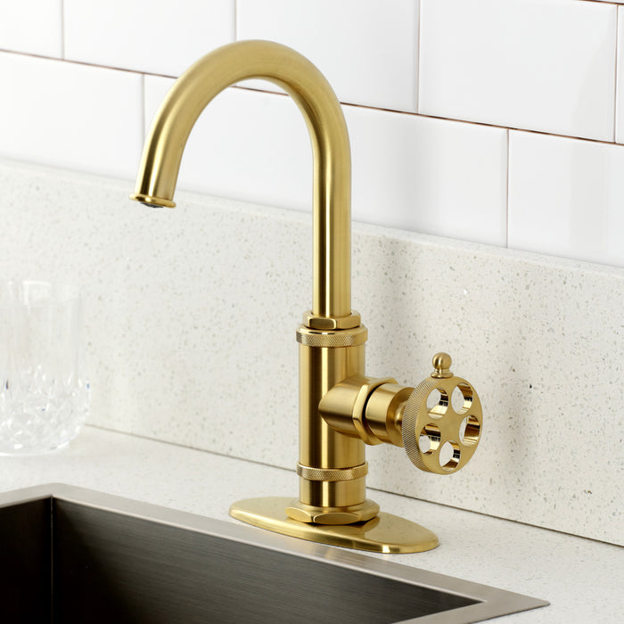 Wendell KSD8507RKZ One-Handle 1-Hole Deck Mount Bar Faucet with Knurled Handle, Brushed Brass