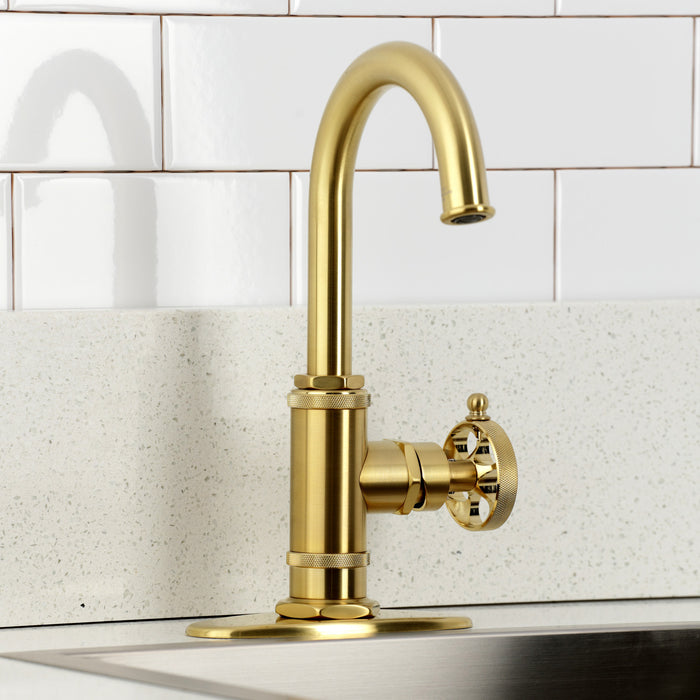 Wendell KSD8507RKZ One-Handle 1-Hole Deck Mount Bar Faucet with Knurled Handle, Brushed Brass