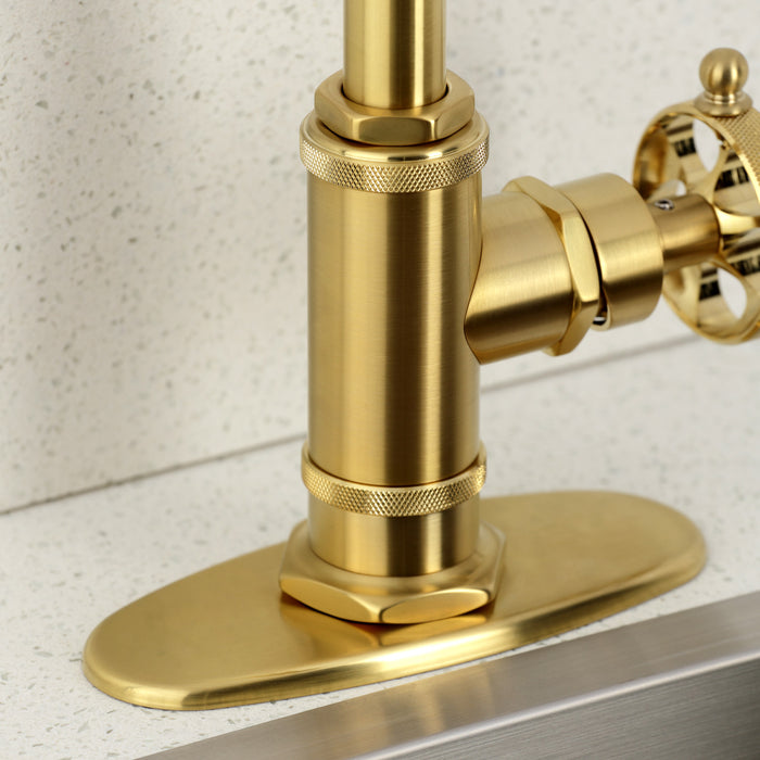 Wendell KSD8507RKZ One-Handle 1-Hole Deck Mount Bar Faucet with Knurled Handle, Brushed Brass