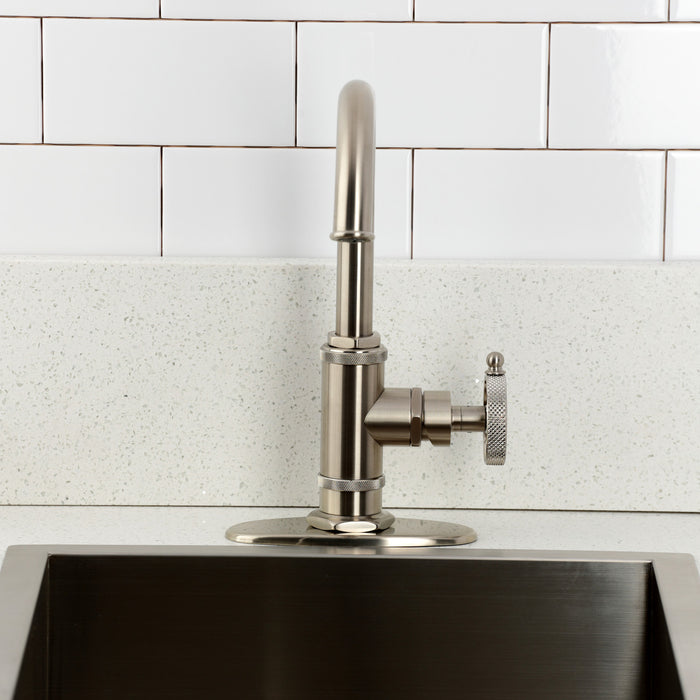 Kingston Sona KSD8508RKX - Webb One-Handle 1-Hole Deck Mount Bar Faucet with Knurled Handle, Brushed Nickel