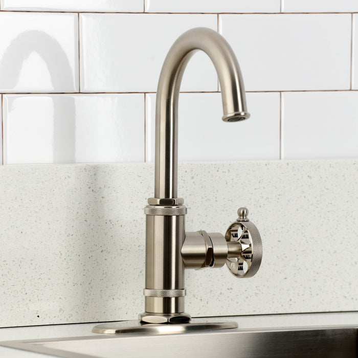 Kingston Sona KSD8508RKZ - Wendell One-Handle 1-Hole Deck Mount Bar Faucet with Knurled Handle, Brushed Nickel