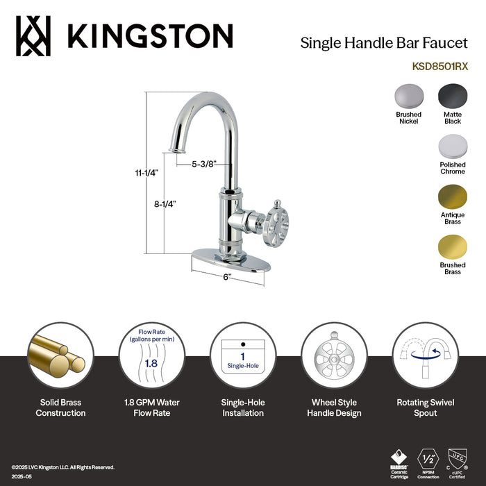 Kingston Sona KSD8508RX - Belknap One-Handle 1-Hole Deck Mount Bar Faucet, Brushed Nickel