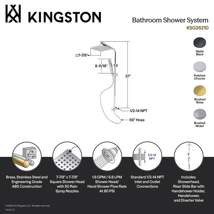 Kingston Sona KSG2627D - Claremont Wall Mount Rain Drop Shower System with Hand Shower, Brushed Brass