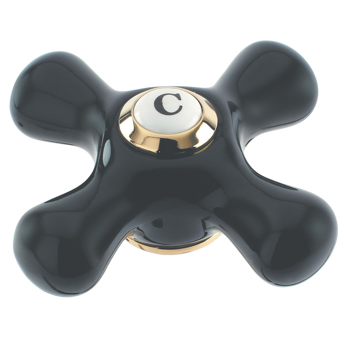 Kingston Duchess KSH1162PKXC Black Porcelain Cross Handle (Cold Side), Polished Brass