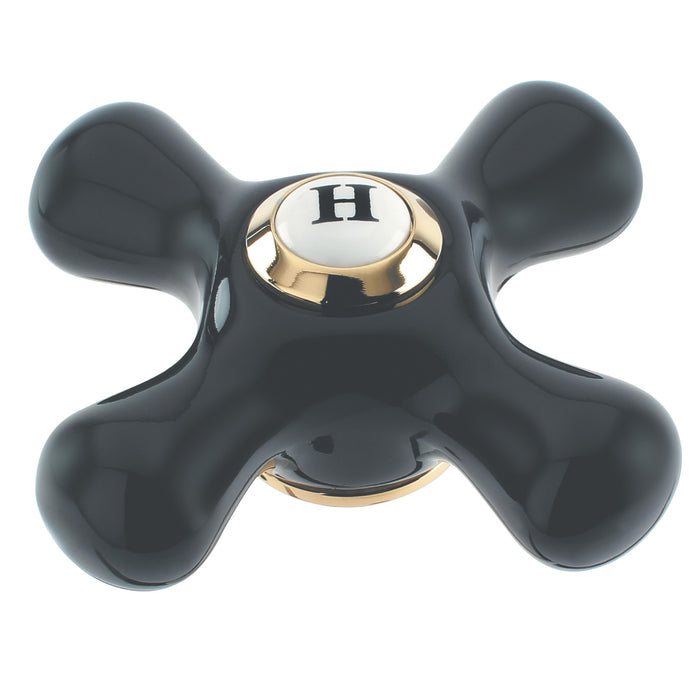 Kingston Duchess KSH1162PKXH Black Porcelain Cross Handle (Hot Side), Polished Brass