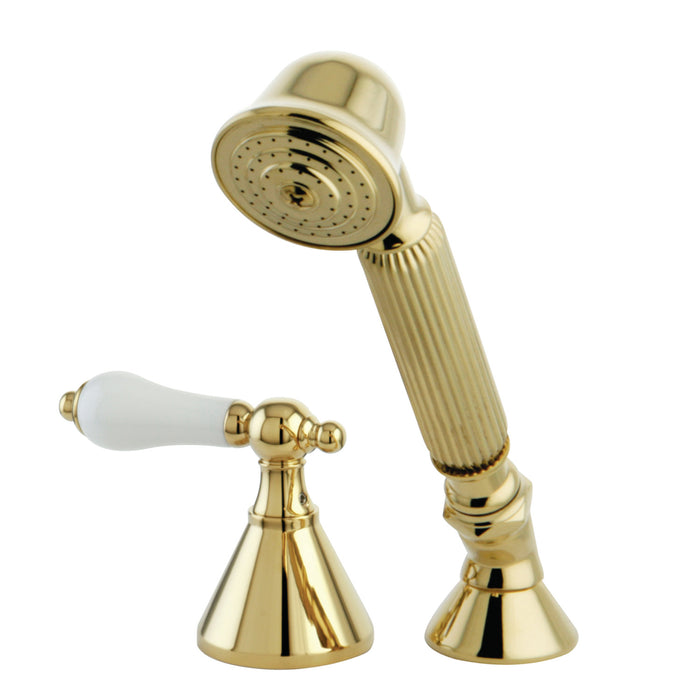 Kingston Tulare KSK2362PLTR Deck Mount Hand Shower with Diverter for Roman Tub Faucet, Polished Brass