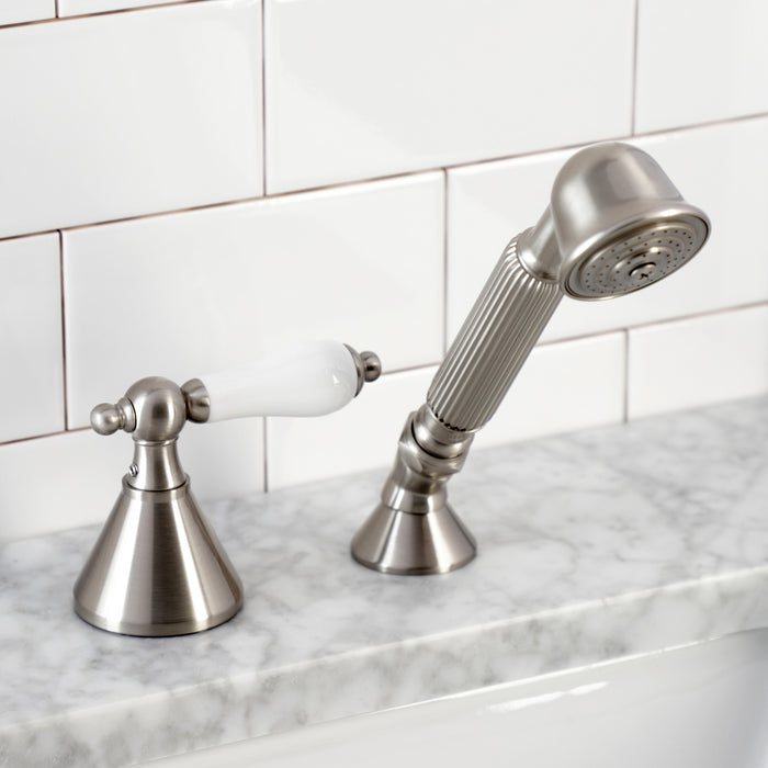 Kingston Tulare KSK2368PLTR Deck Mount Hand Shower with Diverter for Roman Tub Faucet, Brushed Nickel