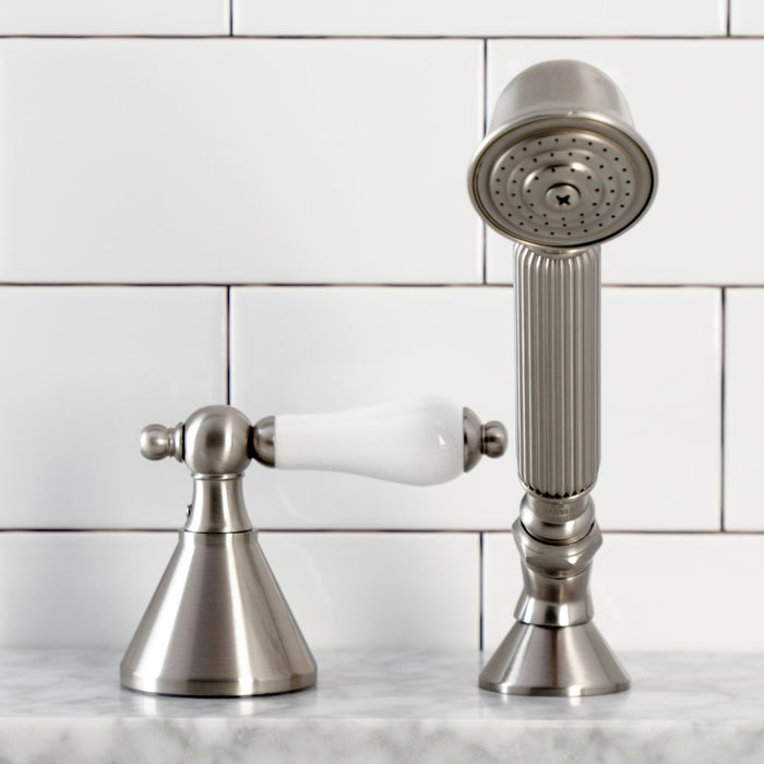 Kingston Tulare KSK2368PLTR Deck Mount Hand Shower with Diverter for Roman Tub Faucet, Brushed Nickel