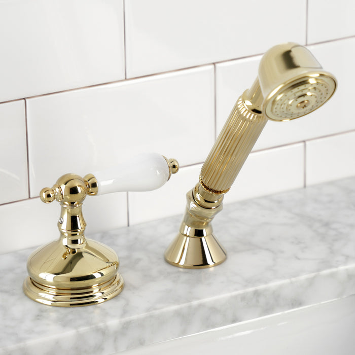 Kingston Heirloom KSK3332PLTR Deck Mount Hand Shower with Diverter for Roman Tub Faucet, Polished Brass