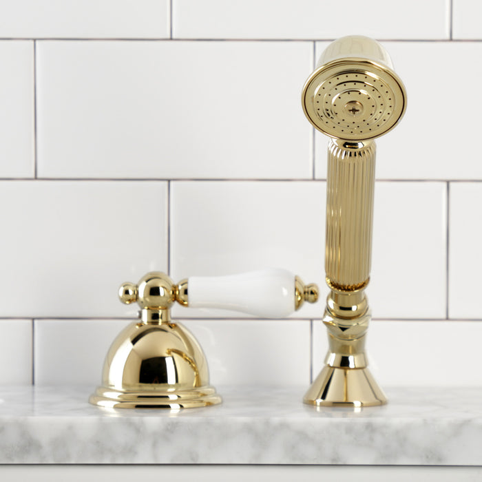 Kingston Heirloom KSK3352PLTR - Vintage Deck Mount Hand Shower with Diverter for Roman Tub Faucet, Polished Brass