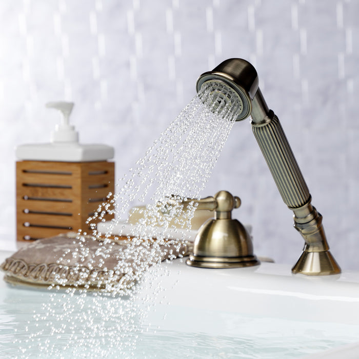 Kingston Heirloom KSK3353ALTR - Vintage Deck Mount Hand Shower with Diverter for Roman Tub Faucet, Antique Brass