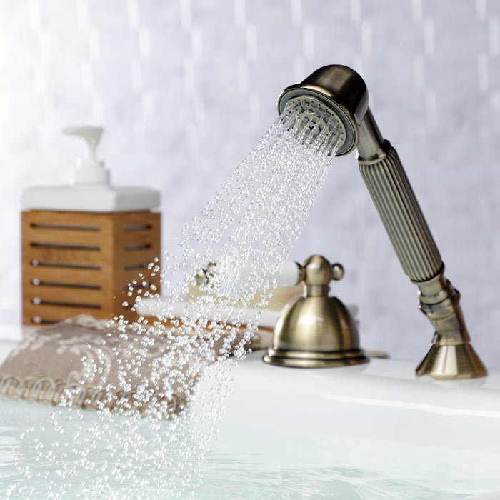 Kingston Heirloom KSK3353PLTR - Vintage Deck Mount Hand Shower with Diverter for Roman Tub Faucet, Antique Brass