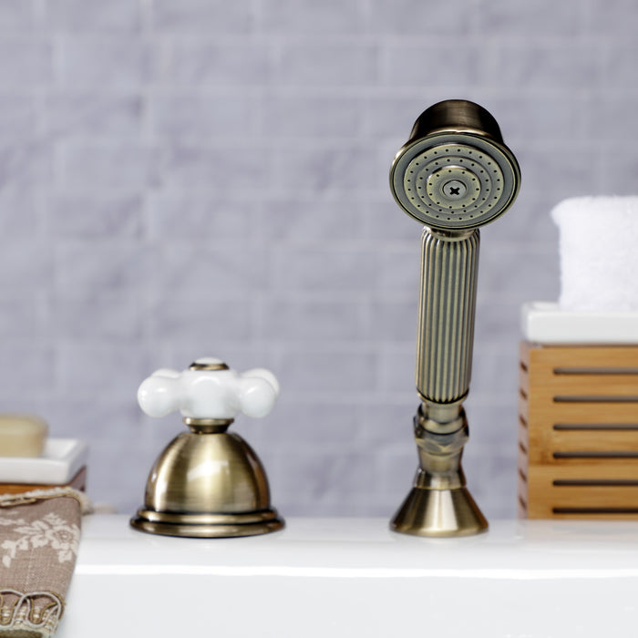 Kingston Heirloom KSK3353PXTR - Vintage Deck Mount Hand Shower with Diverter for Roman Tub Faucet, Antique Brass