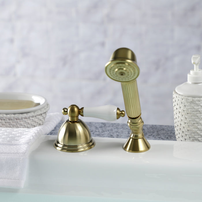 Kingston Heirloom KSK3357PLTR - Vintage Deck Mount Hand Shower with Diverter for Roman Tub Faucet, Brushed Brass